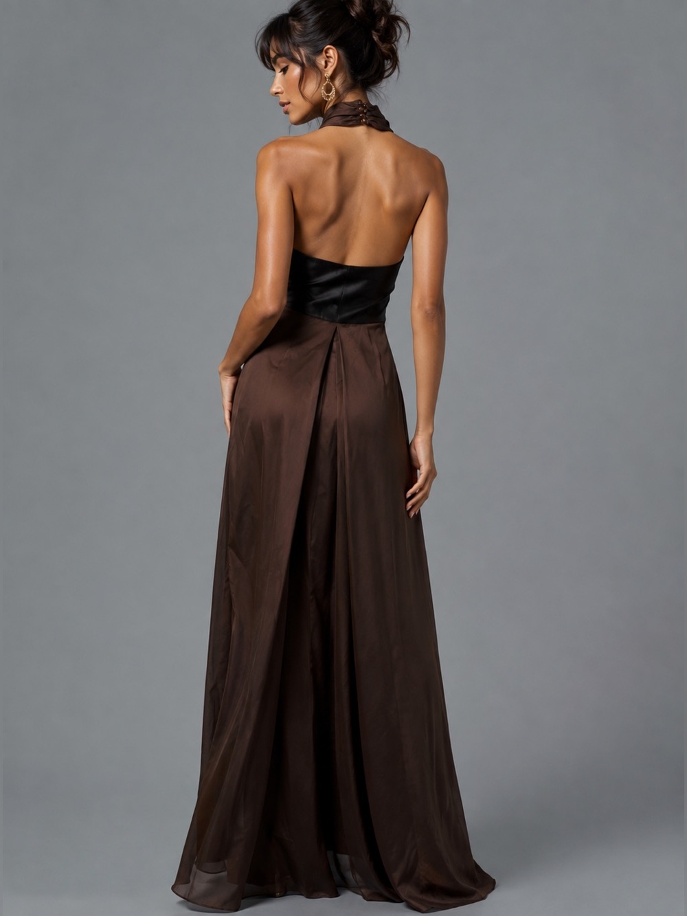 Vintage KENZO Defile Runway 100% Silk Halter Maxi Dress Brown Black Colorblock 8 - Picture 2 of 8